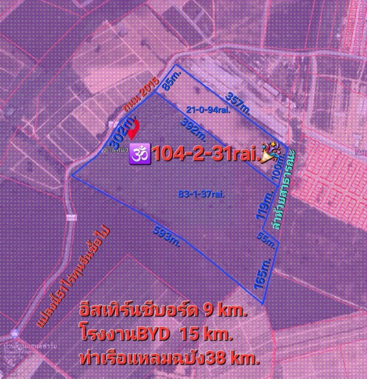 罗勇府 |【紫色区】Pluak Daeng县 土地出售 104-2-31莱 300万泰铢/莱